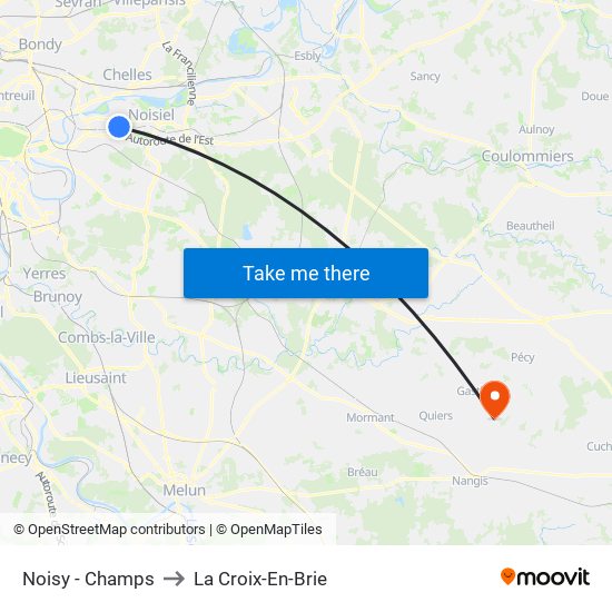 Noisy - Champs to La Croix-En-Brie map