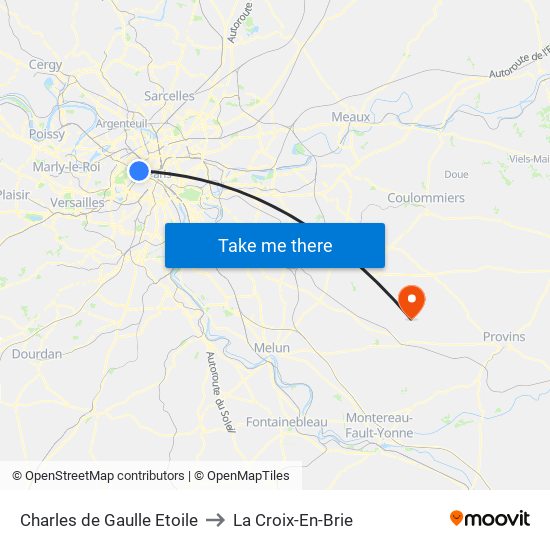 Charles de Gaulle Etoile to La Croix-En-Brie map