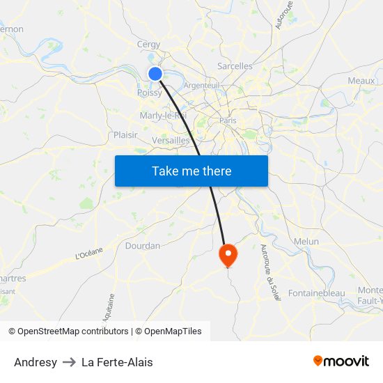 Andresy to La Ferte-Alais map