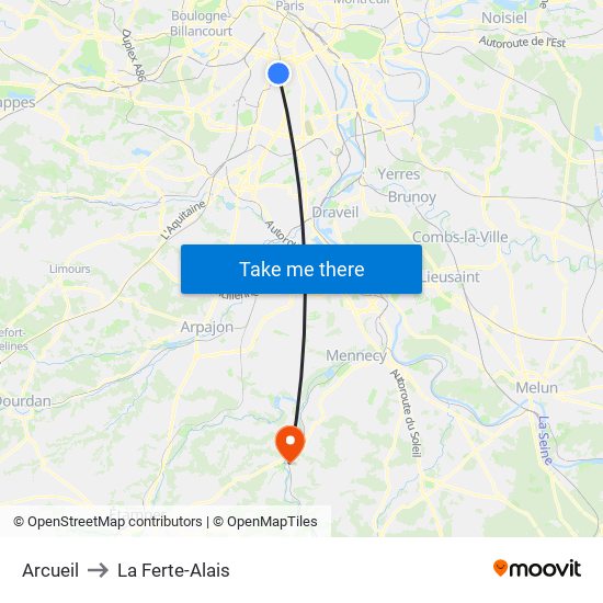 Arcueil to La Ferte-Alais map