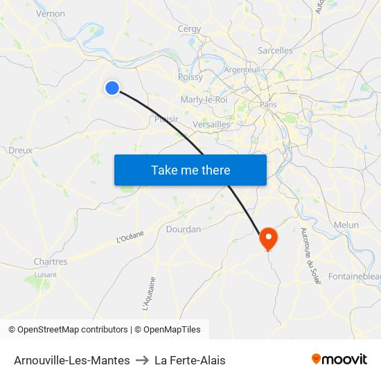 Arnouville-Les-Mantes to La Ferte-Alais map