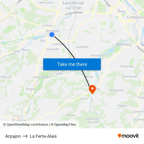 Arpajon to La Ferte-Alais map