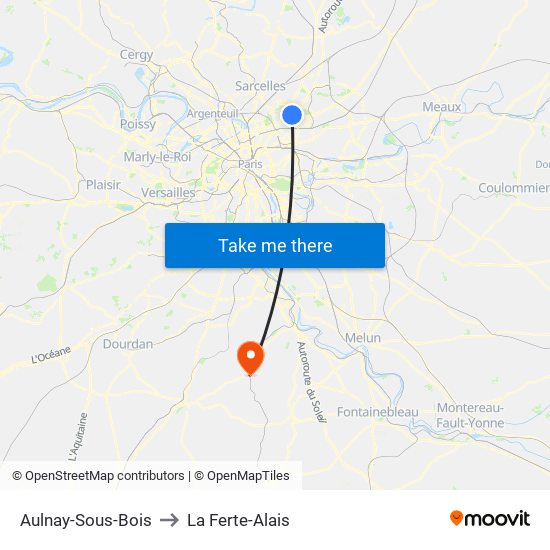 Aulnay-Sous-Bois to La Ferte-Alais map