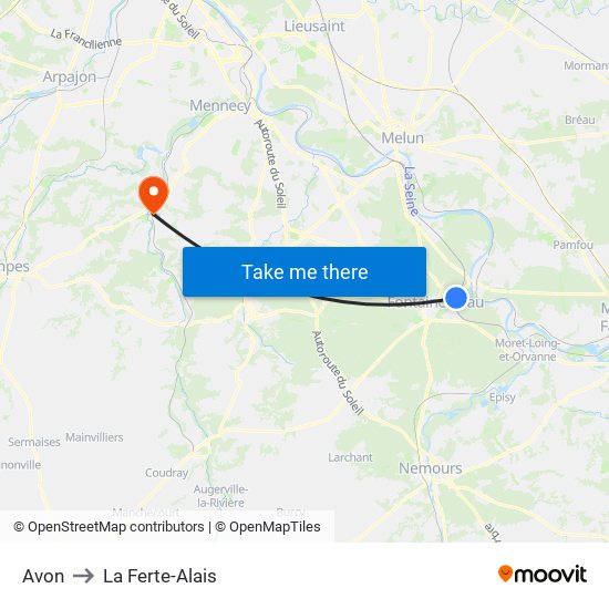 Avon to La Ferte-Alais map