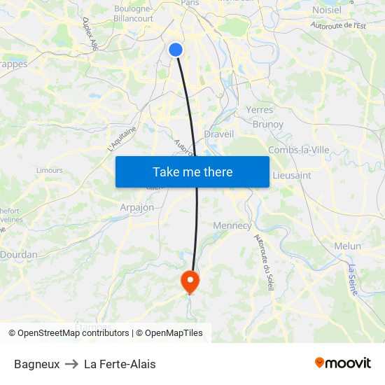 Bagneux to La Ferte-Alais map