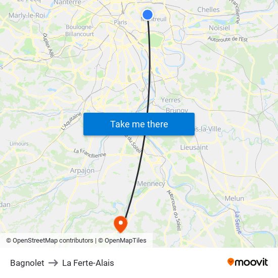 Bagnolet to La Ferte-Alais map