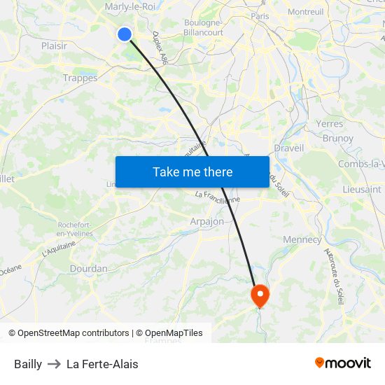 Bailly to La Ferte-Alais map