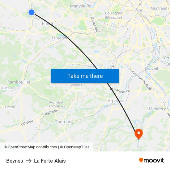 Beynes to La Ferte-Alais map