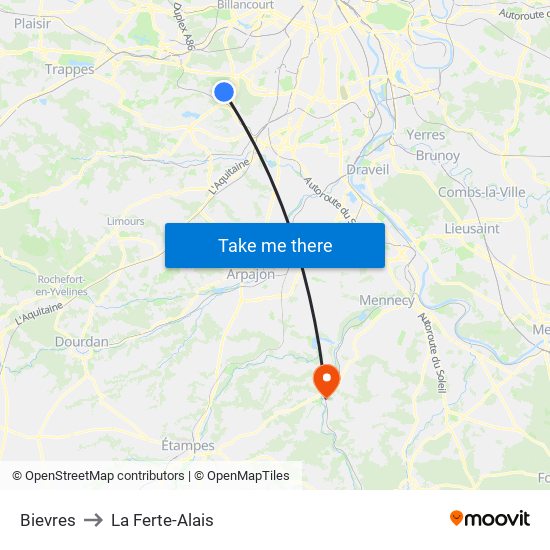 Bievres to La Ferte-Alais map
