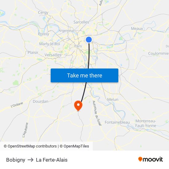 Bobigny to La Ferte-Alais map