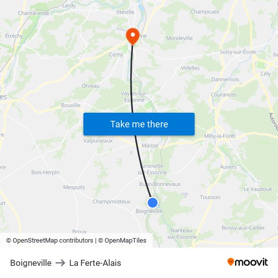 Boigneville to La Ferte-Alais map