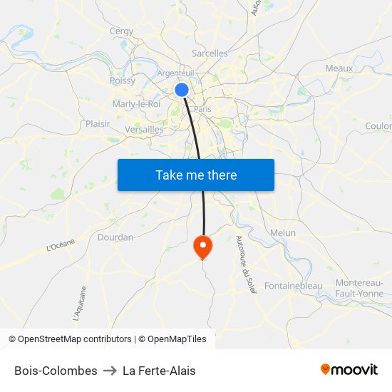 Bois-Colombes to La Ferte-Alais map