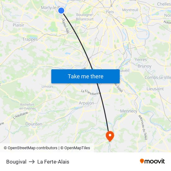 Bougival to La Ferte-Alais map