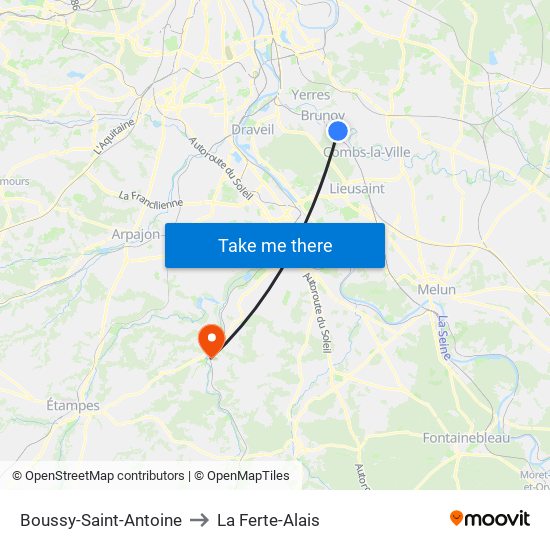 Boussy-Saint-Antoine to La Ferte-Alais map
