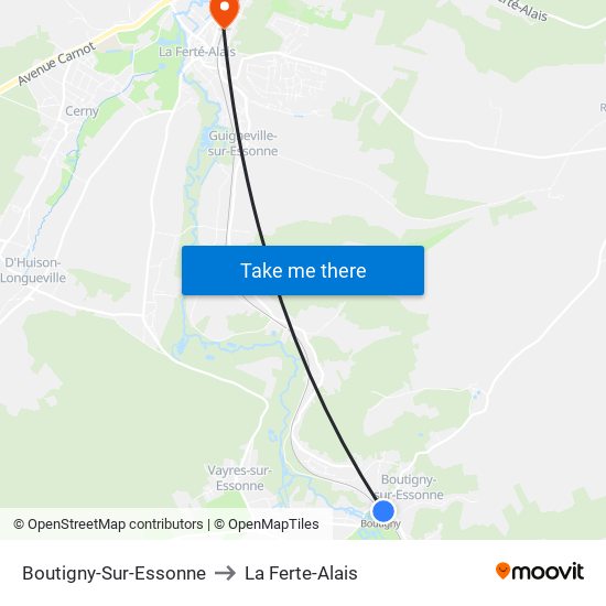 Boutigny-Sur-Essonne to La Ferte-Alais map