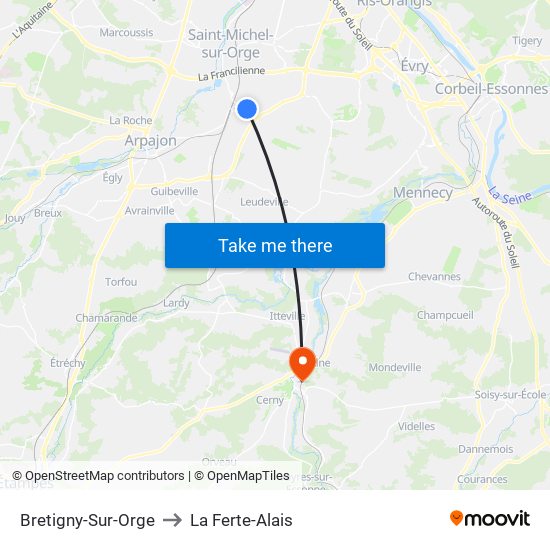 Bretigny-Sur-Orge to La Ferte-Alais map