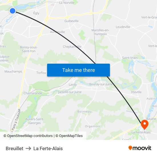 Breuillet to La Ferte-Alais map