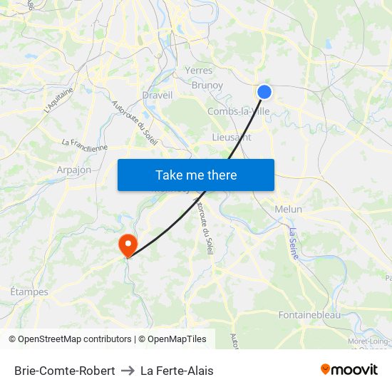Brie-Comte-Robert to La Ferte-Alais map