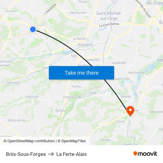 Briis-Sous-Forges to La Ferte-Alais map