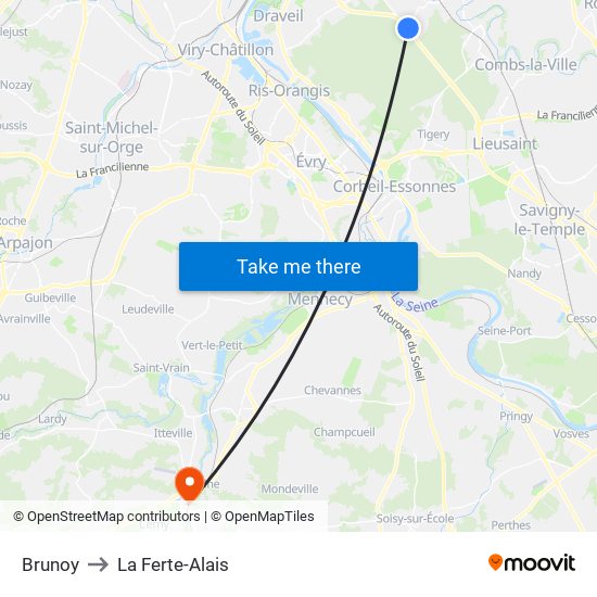 Brunoy to La Ferte-Alais map