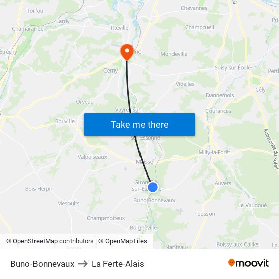Buno-Bonnevaux to La Ferte-Alais map