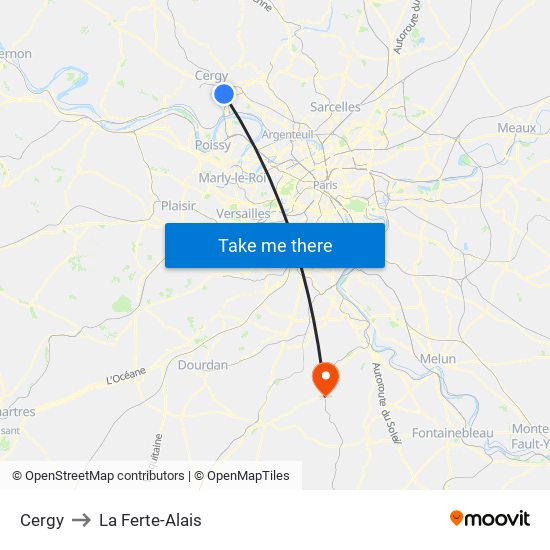 Cergy to La Ferte-Alais map