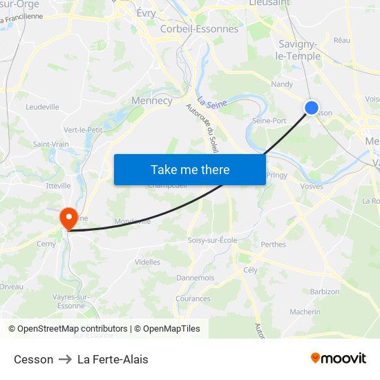 Cesson to La Ferte-Alais map