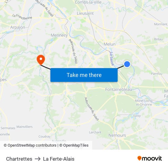 Chartrettes to La Ferte-Alais map