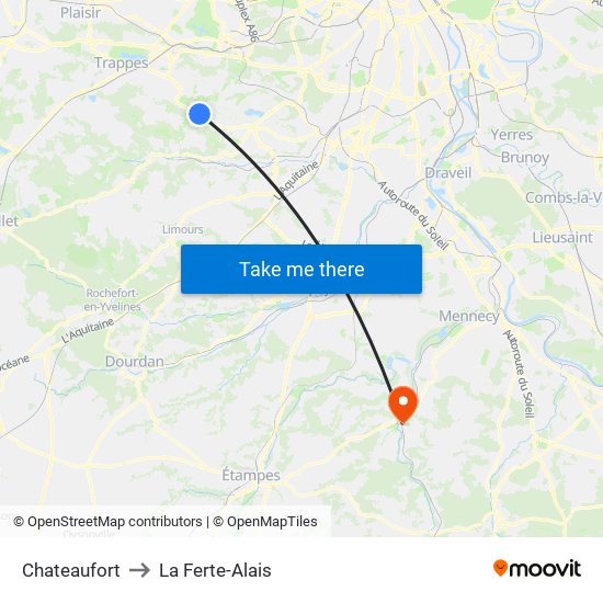 Chateaufort to La Ferte-Alais map