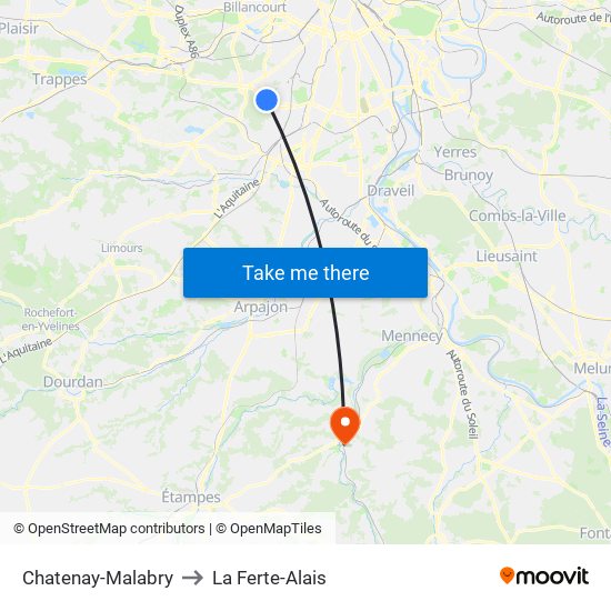 Chatenay-Malabry to La Ferte-Alais map