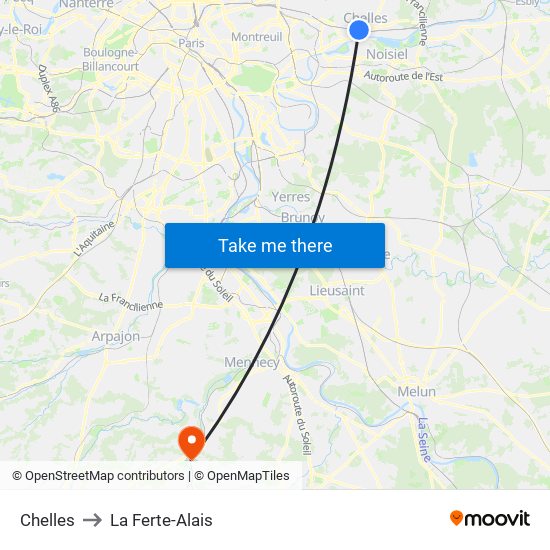Chelles to La Ferte-Alais map