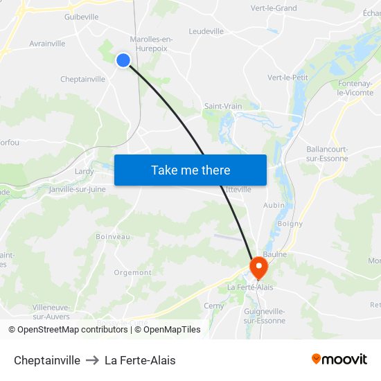 Cheptainville to La Ferte-Alais map