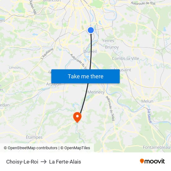 Choisy-Le-Roi to La Ferte-Alais map