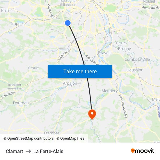 Clamart to La Ferte-Alais map