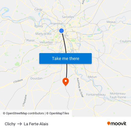 Clichy to La Ferte-Alais map