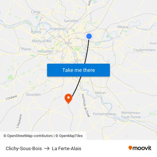 Clichy-Sous-Bois to La Ferte-Alais map