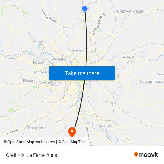 Creil to La Ferte-Alais map