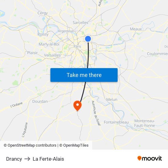 Drancy to La Ferte-Alais map