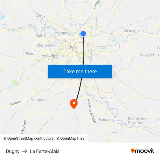 Dugny to La Ferte-Alais map