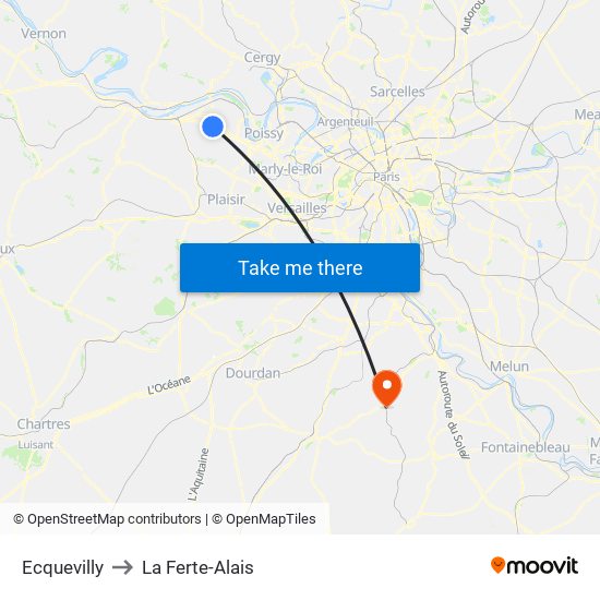 Ecquevilly to La Ferte-Alais map