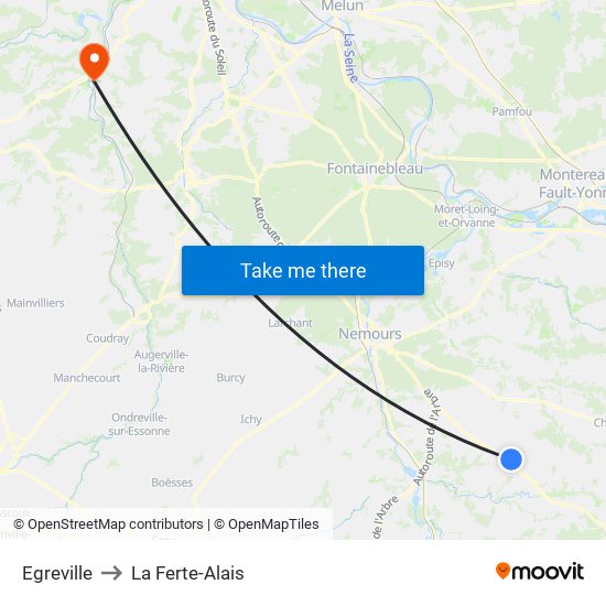 Egreville to La Ferte-Alais map