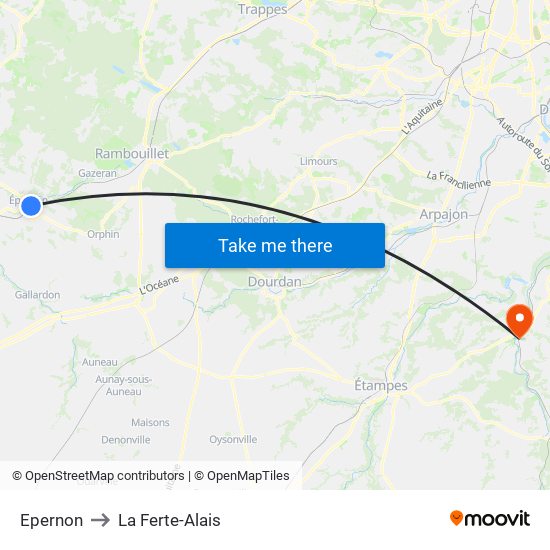 Epernon to La Ferte-Alais map