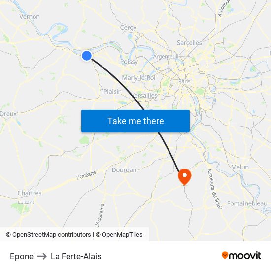 Epone to La Ferte-Alais map
