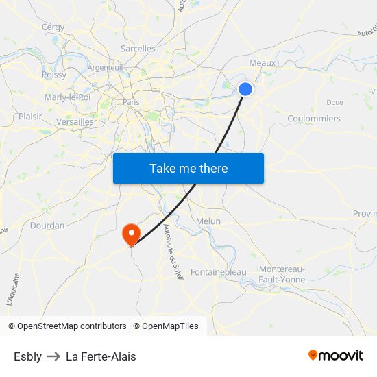 Esbly to La Ferte-Alais map