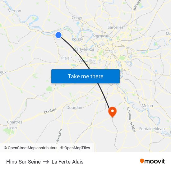 Flins-Sur-Seine to La Ferte-Alais map