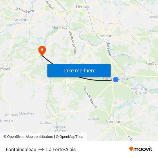 Fontainebleau to La Ferte-Alais map