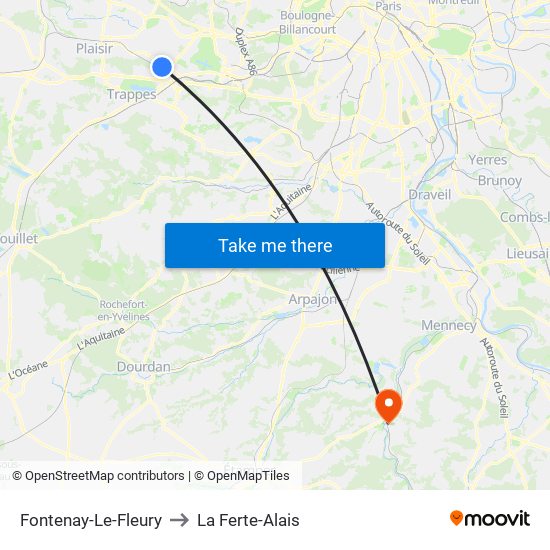 Fontenay-Le-Fleury to La Ferte-Alais map