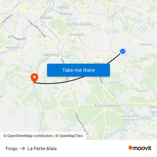 Fouju to La Ferte-Alais map
