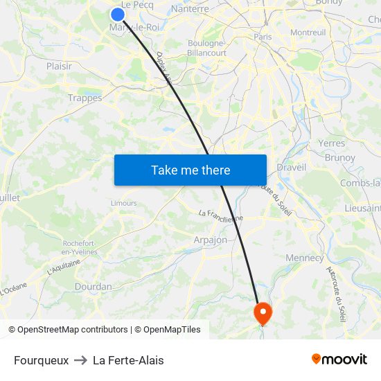 Fourqueux to La Ferte-Alais map