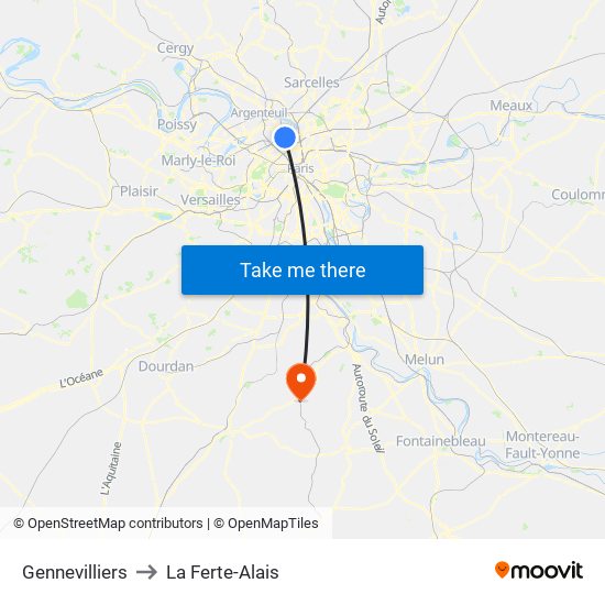 Gennevilliers to La Ferte-Alais map